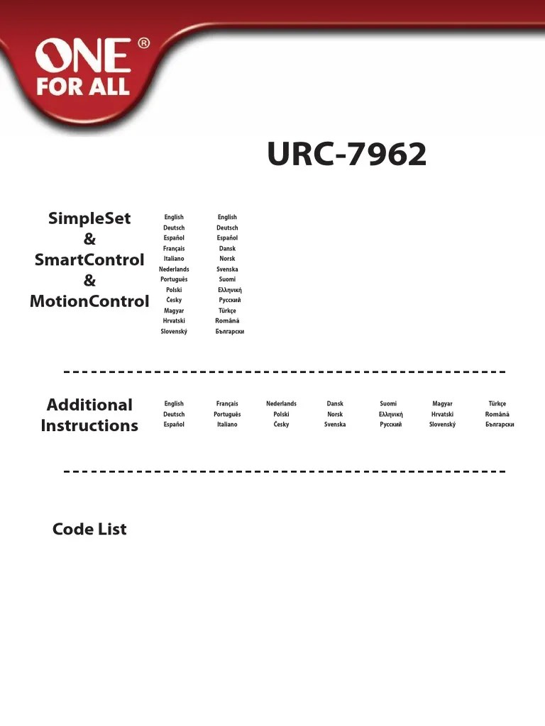 URC7962 Complete Manual and Code List PDF | PDF | Broadcasting | Media
