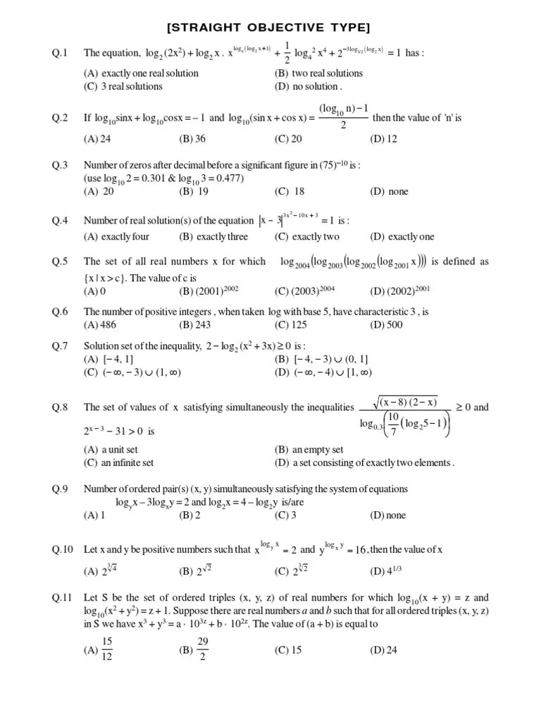 Log Questions PDF Logarithm Numbers