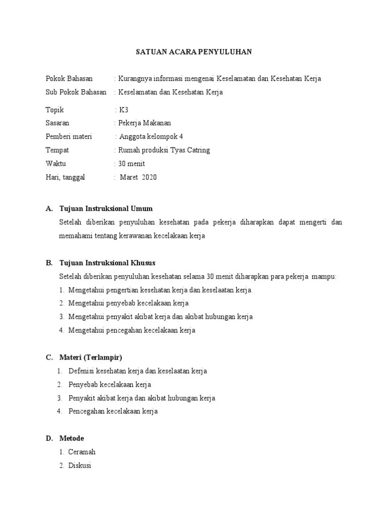 Satuan Acara Penyuluhan (Sap) K3 | PDF