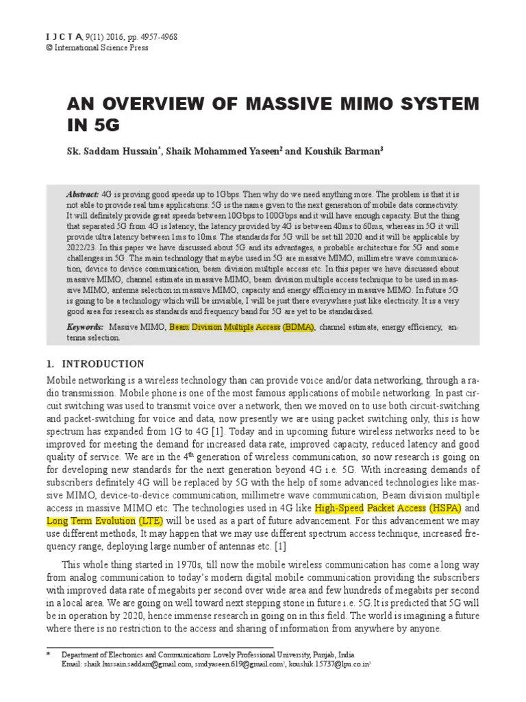 An Overview of Massive Mimo System in 5G | PDF | Mimo | 4 G