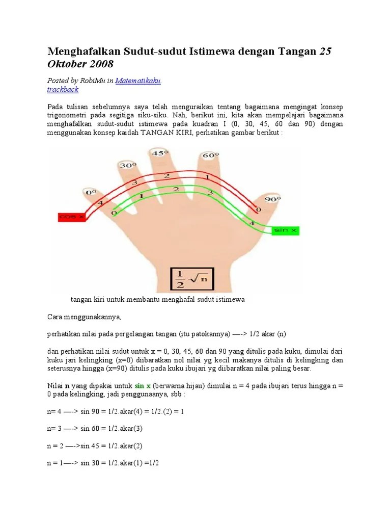 Mengingat Sin Cos Tan Dengan Tangan | PDF