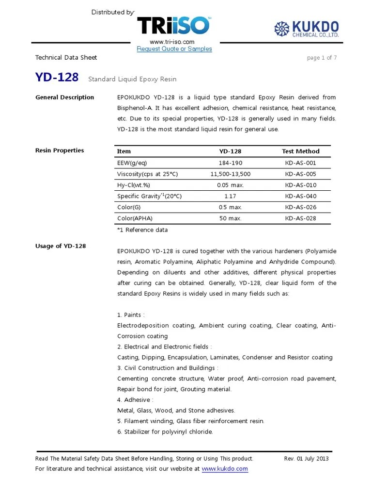 Standard Liquid Epoxy Resin Technical Data Sheet PDF Epoxy Adhesive