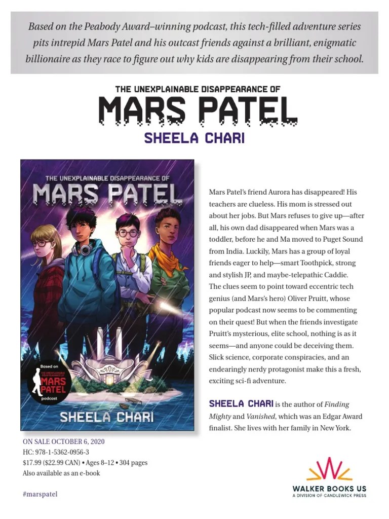 The Unexplainable Disappearance of Mars Patel by Sheela Chari Press