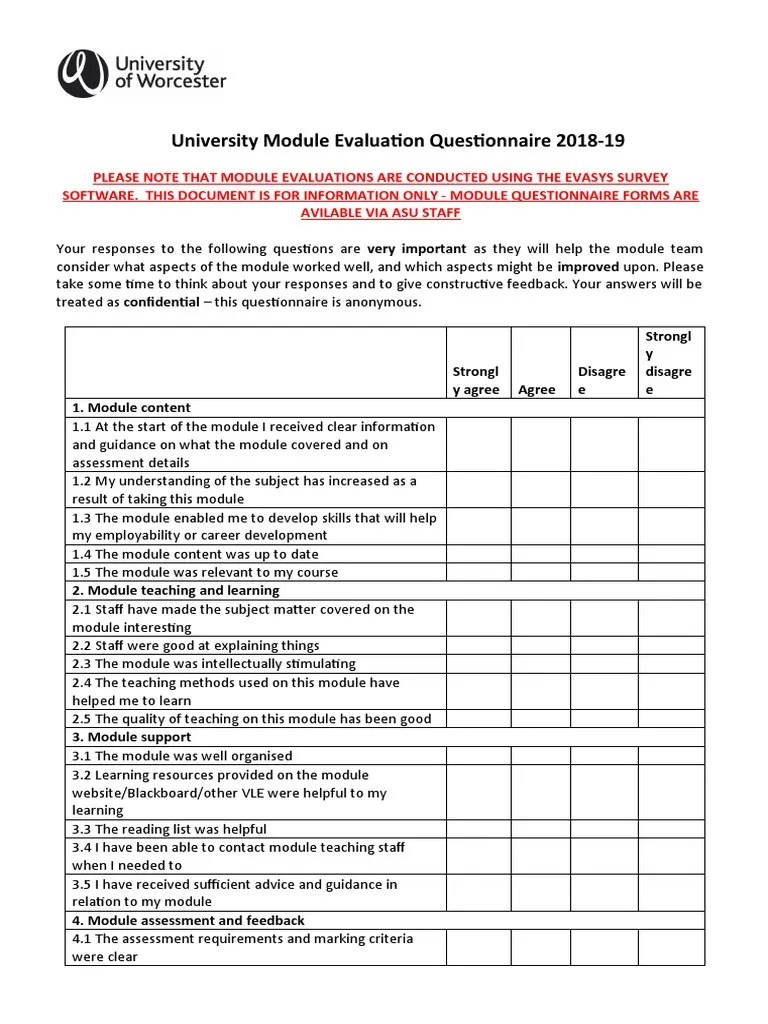 Evaluating the Effectiveness of a University Module Student Feedback Questionnaire PDF