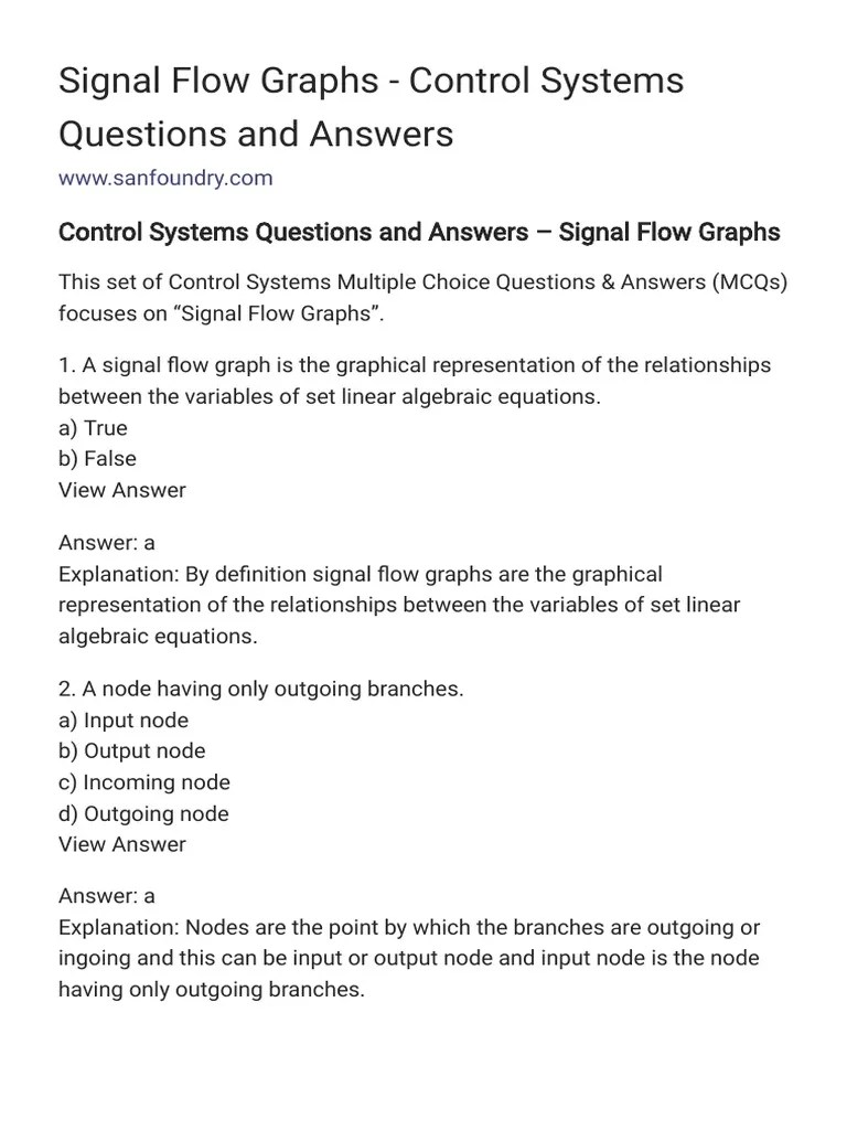 Control Systems Questions and Answers Signal Flow Graphs PDF