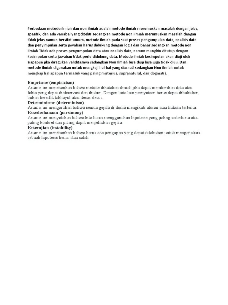Perbedaan Metode Ilmiah Dan Non Ilmiah Adalah Metode Ilmiah Merumuskan  Masalah Dengan Jelas | PDF