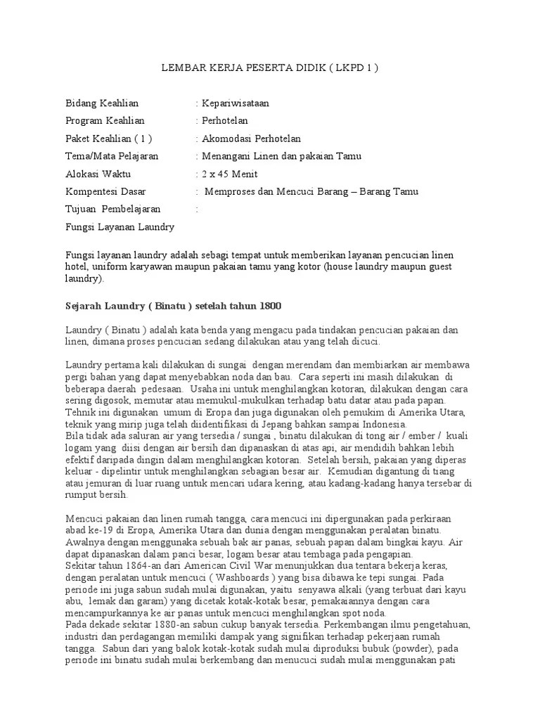 LKPD Linen Dan Laundry | PDF