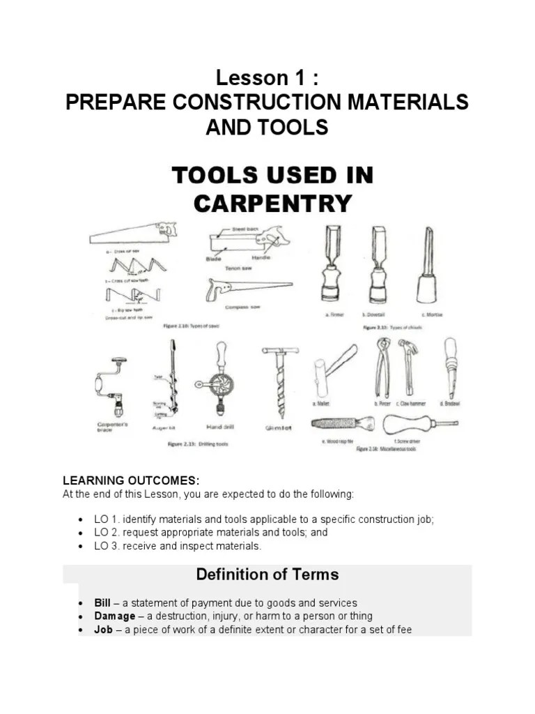 Lesson 1 Prepare Construction Materials and Tools Definition of Terms