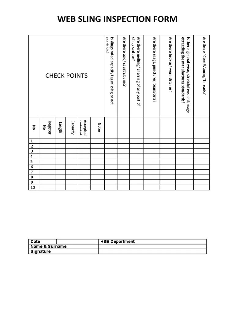  Sling Inspection Form PDF Nature