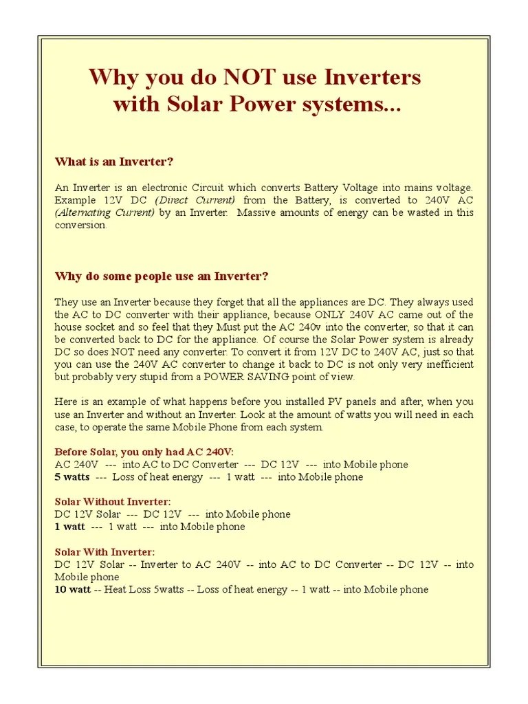 Why You Do Not Use Inverters With Solar Power Systems PDF Direct