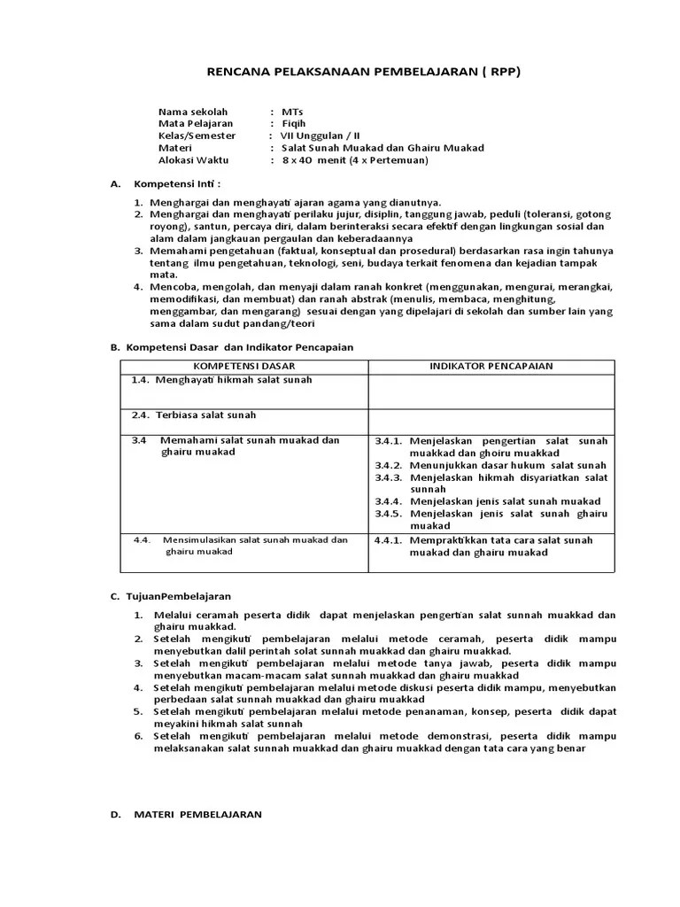 RPP - Fikih - 7 Sunnah Muakkad | PDF