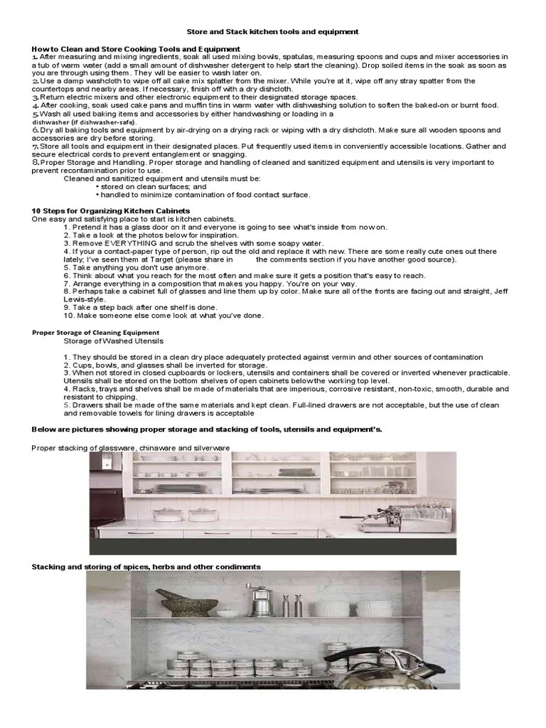 Store and Stack Kitchen Tools and Equipment PDF Dishwasher