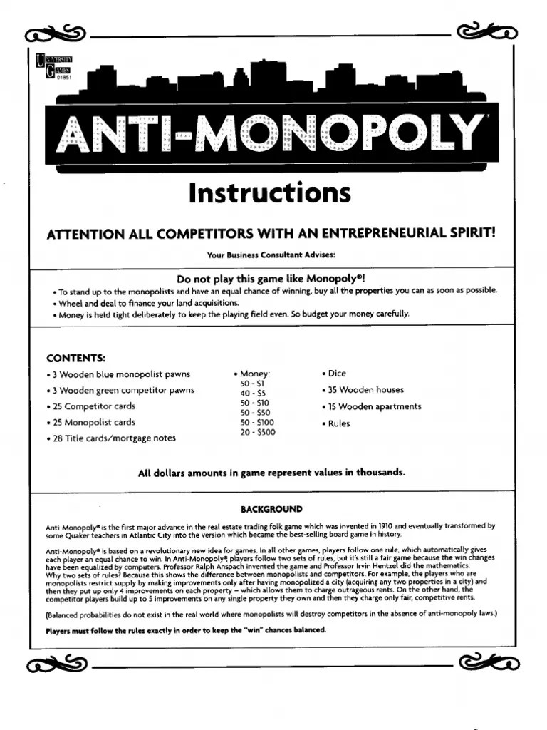 Anti Monopoly Instructions