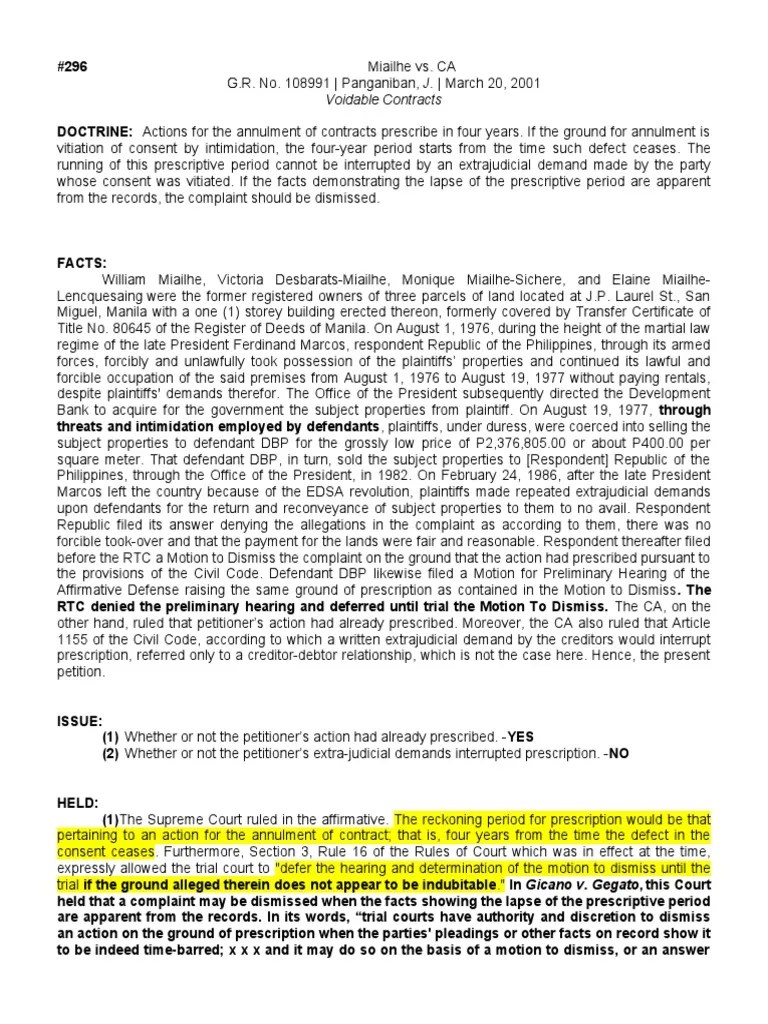 296 Miailhe vs. CA PDF Complaint Statute Of Limitations