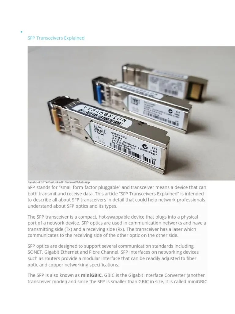 SFP Transceivers Explained PDF Wavelength Division Multiplexing
