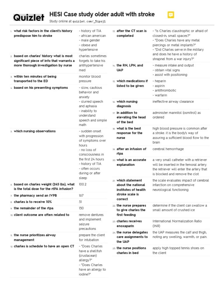 HESI Case Study Older Adult With Stroke PDF Stroke Diseases And