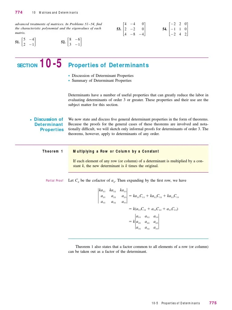 Properties of Determinants Determinant Matrix (Mathematics)