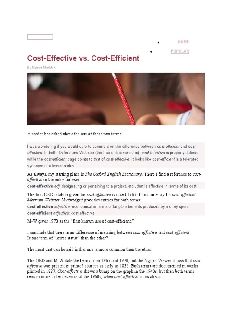 CostEffective vs. CostEfficient Subscribe PDF Cost Effectiveness