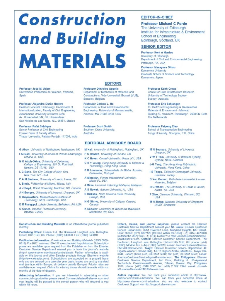 Table of Contents for Construction and Building Materials journal