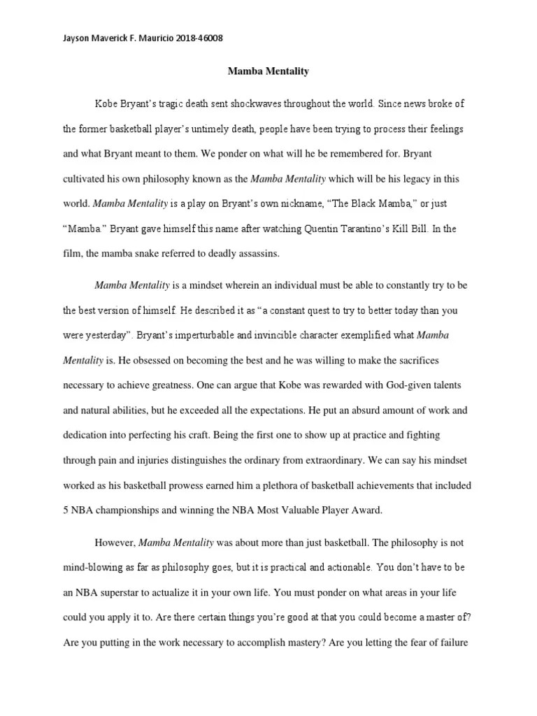 The Legacy of Mamba Mentality How Kobe Bryant's Philosophy of