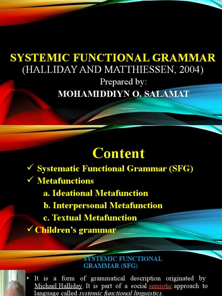Systemic Functional Grammar (Halliday and Matthiessen, 2004) PDF Neuropsychological