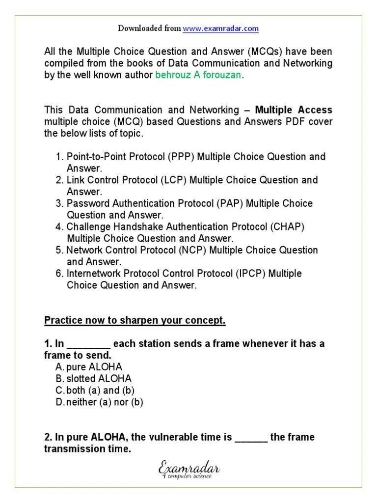 CH 12 Multiple Access Multiple Choice Questions and Answers MCQ PDF