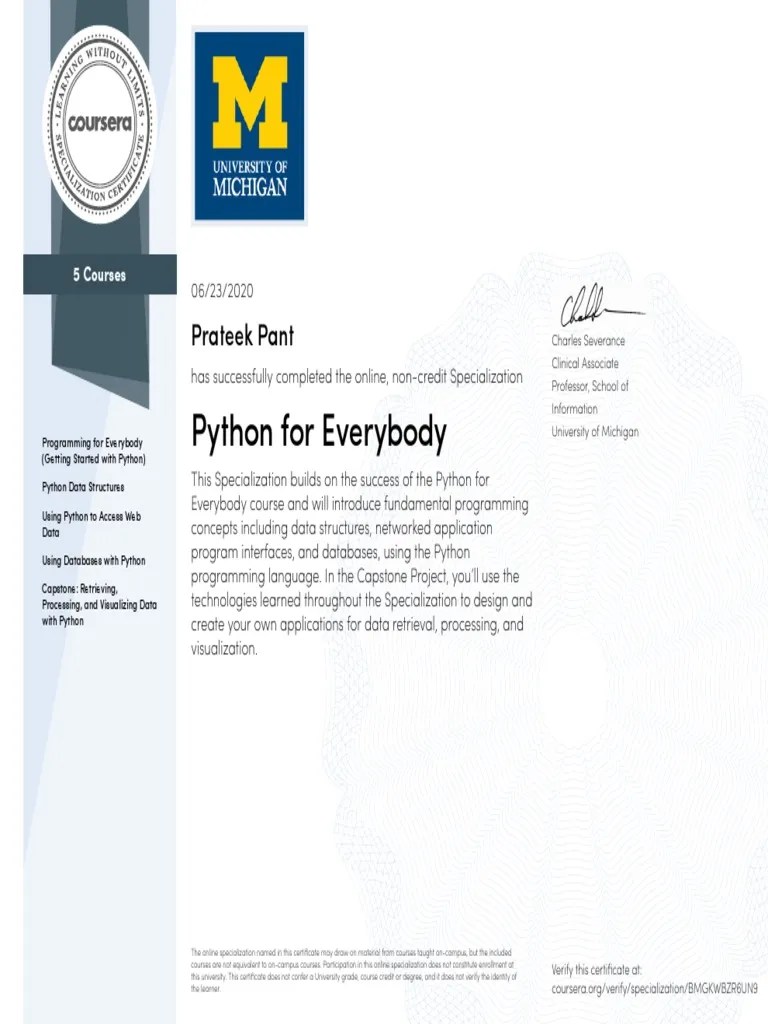 Coursera Python For Everybody Specialization