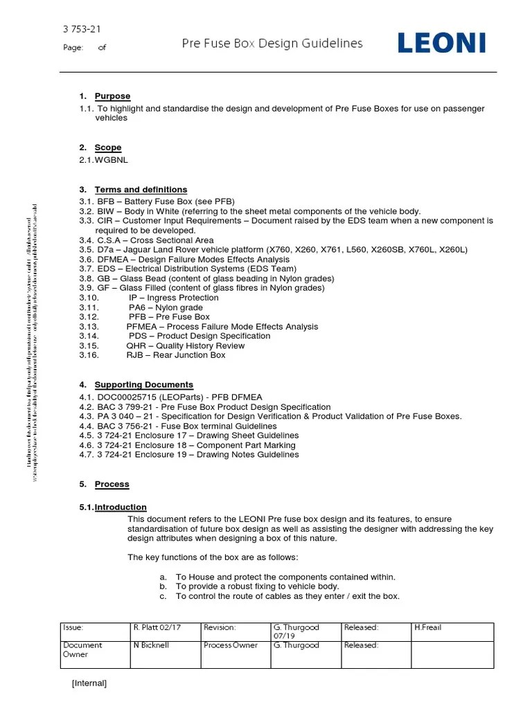 Pre Fuse Box Design Guidelines: 1. Purpose | PDF | Fuse (Electrical