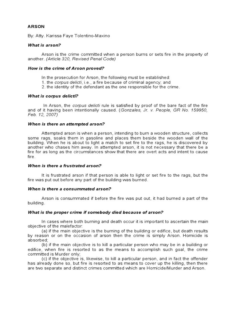 Understanding Arson Definitions, Elements of Proof, and Distinctions