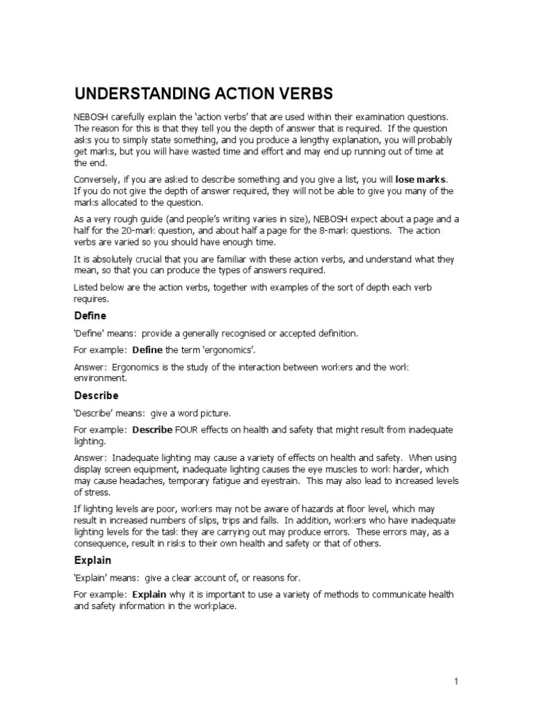 Understanding Action Verbs Define PDF Occupational Safety And