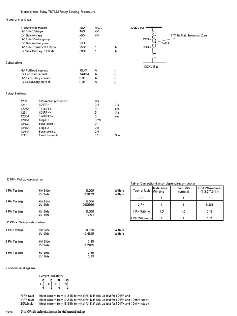 Diff Relay Test Procedure by Rajni July 2006 PDF Transformer