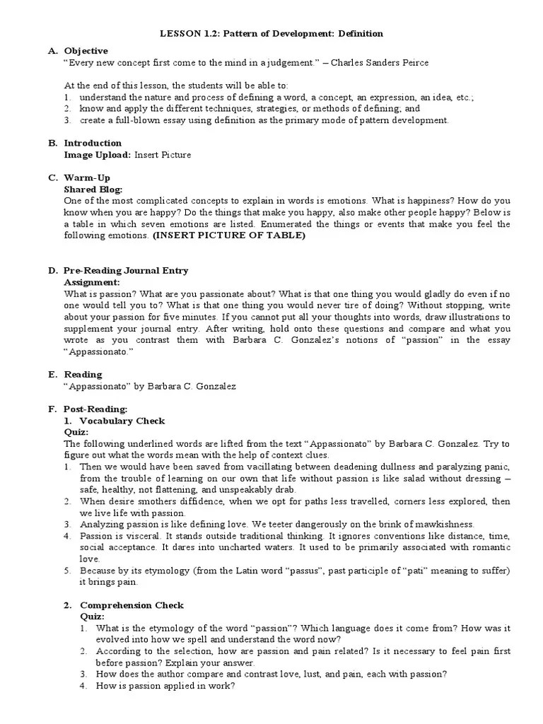 LESSON 1.2 Pattern of Development Definition PDF Idea Epistemology