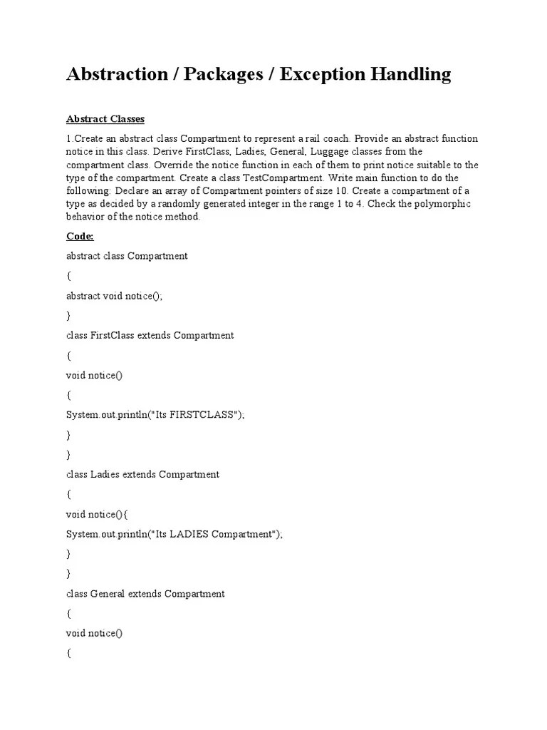 Abstraction, Packages, Exception Handling PDF Array Data Structure