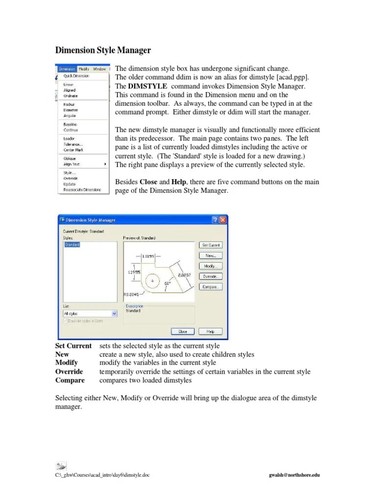 Dimension Style Manager Set Current Sets The Selected Style As The