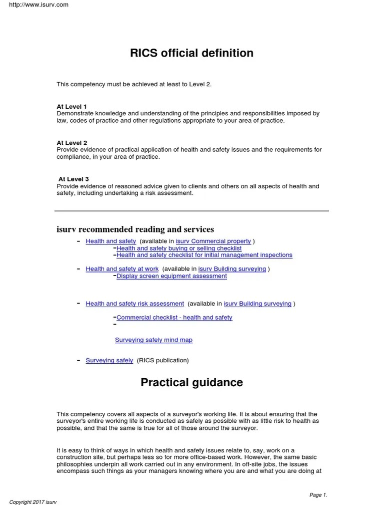 RICS Official Definition Isurv Reading and Services PDF Occupational Safety And