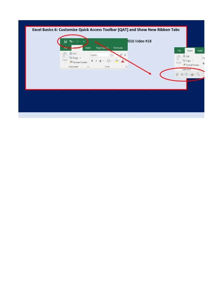 Excel Basics 6 Customize Quick Access Toolbar (QAT) and Show New