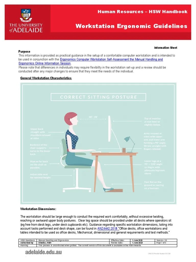 ErgonomicsGuideline Workstation Ergonomic Guidelines PDF Chair