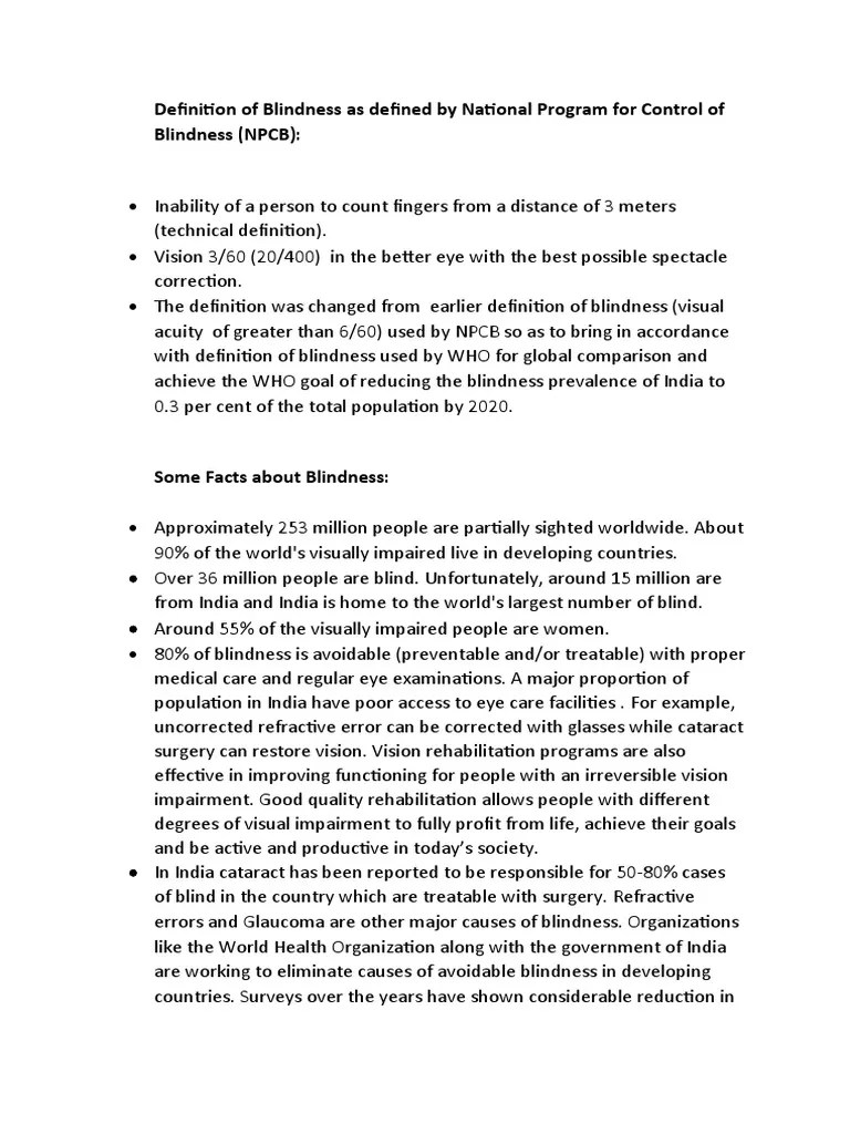 Definition of Blindness As Defined by National Program For Control of