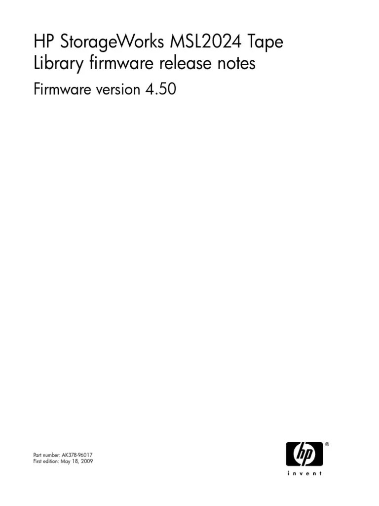 HP Storageworks Msl2024 Tape Library Firmware Release Notes Download