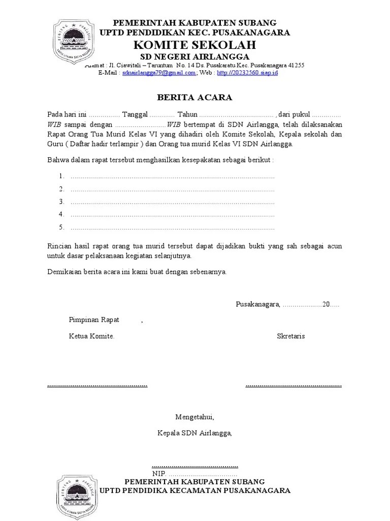 Berita Acara Rapat Orang TUa - Docx.odt | PDF