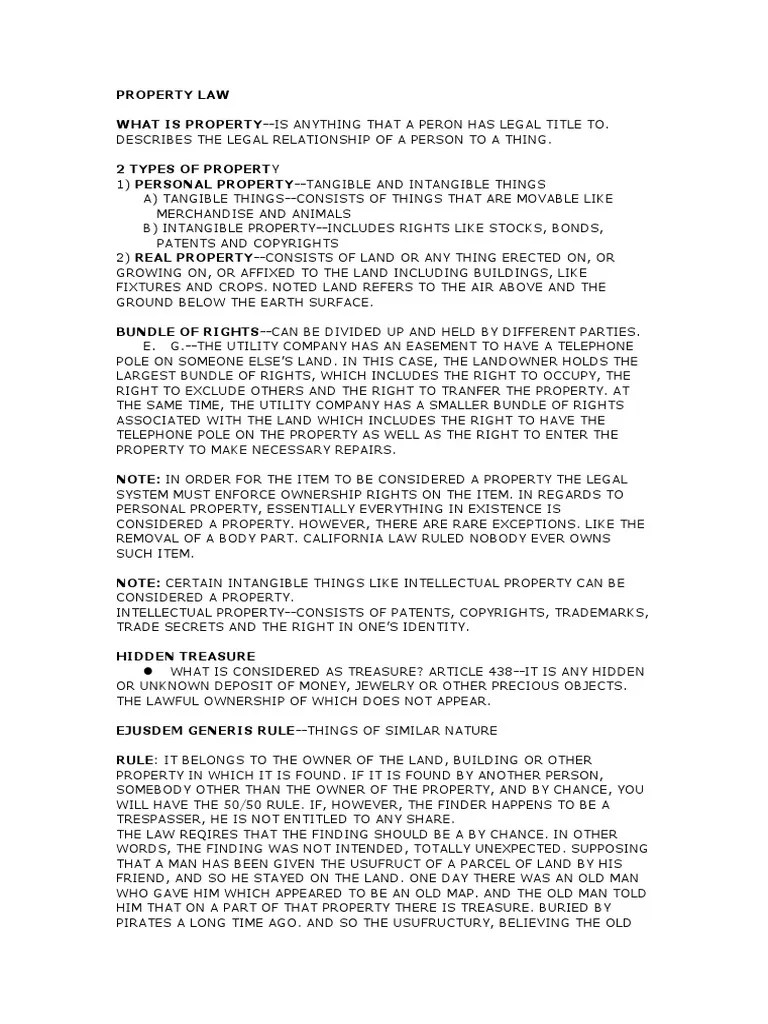 Property Law Notes PDF Property Law Property