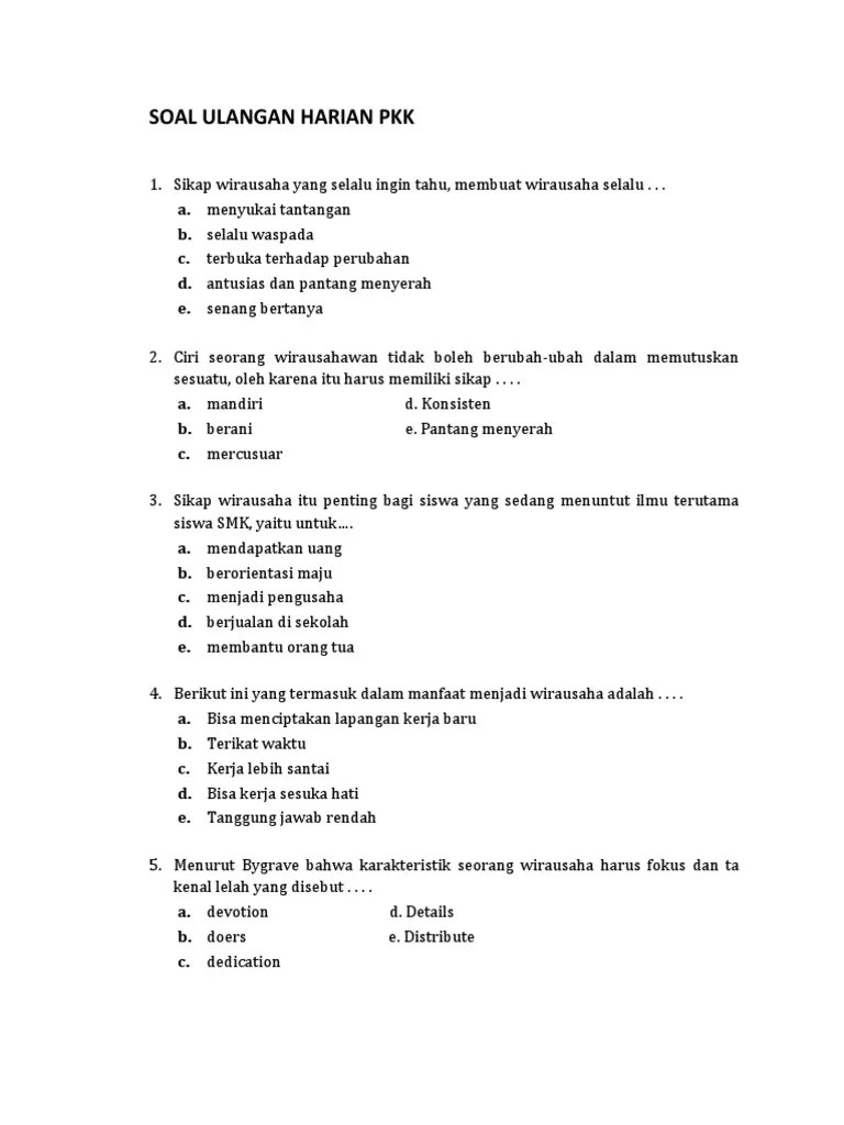 Soal Ulangan Harian PKK | PDF