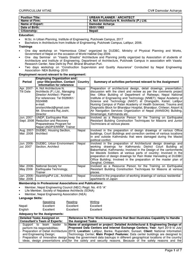 CVs All 7 Experts | PDF | Architect | Economic Sectors