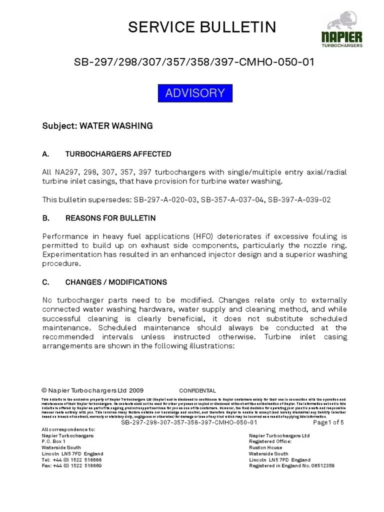 Napier TC Water Cleaning Procedure SB 297 298 307 357 358