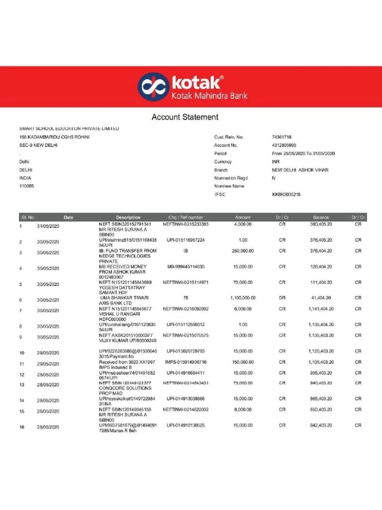 Kotak Statement PDF