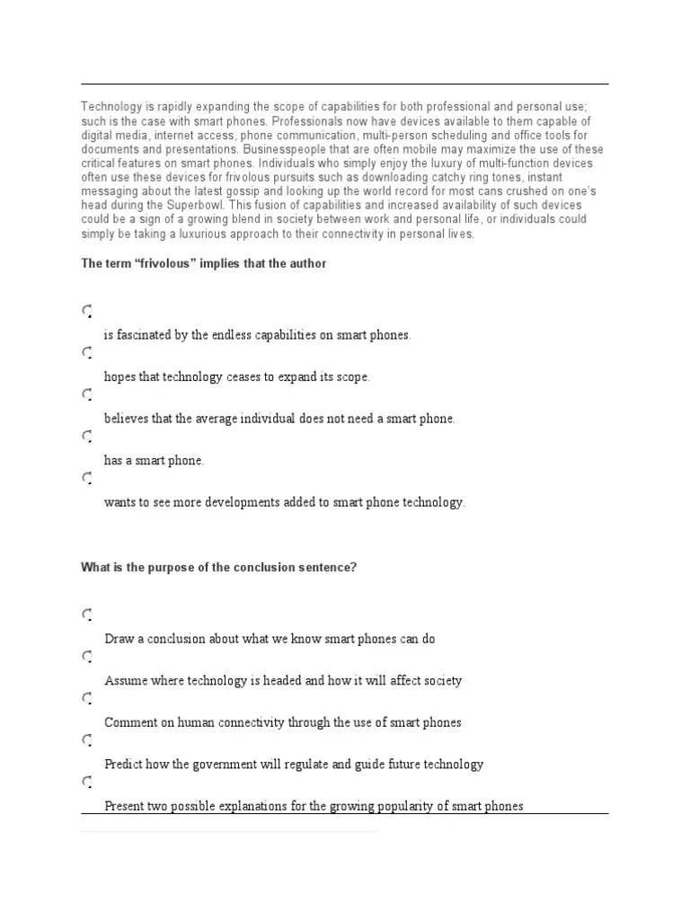 SAT Reading Passage Practice Test | PDF | Smartphone | Science