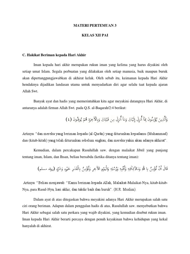 MATERI PERTEMUAN 3 (Hakikat Iman KPD Hari Akhir) | PDF