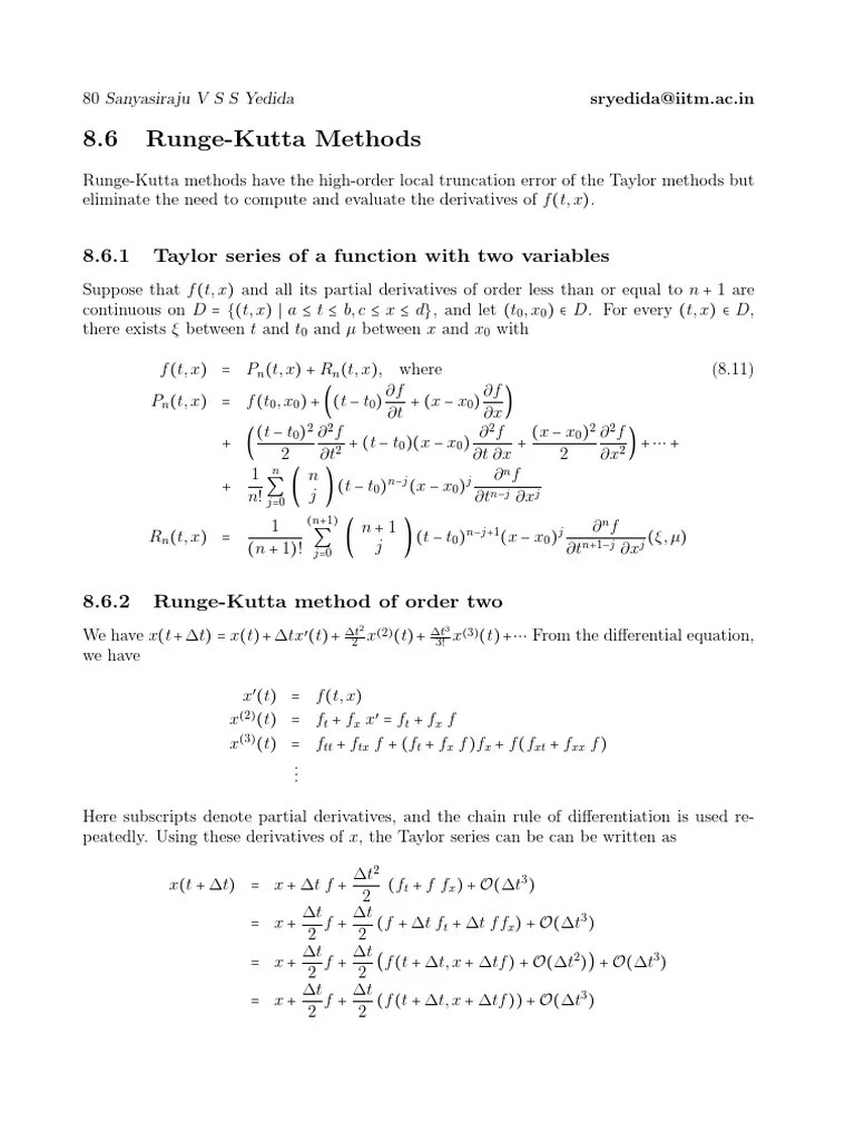 8.6 RungeKutta Methods 8.6.1 Taylor Series of A Function With Two