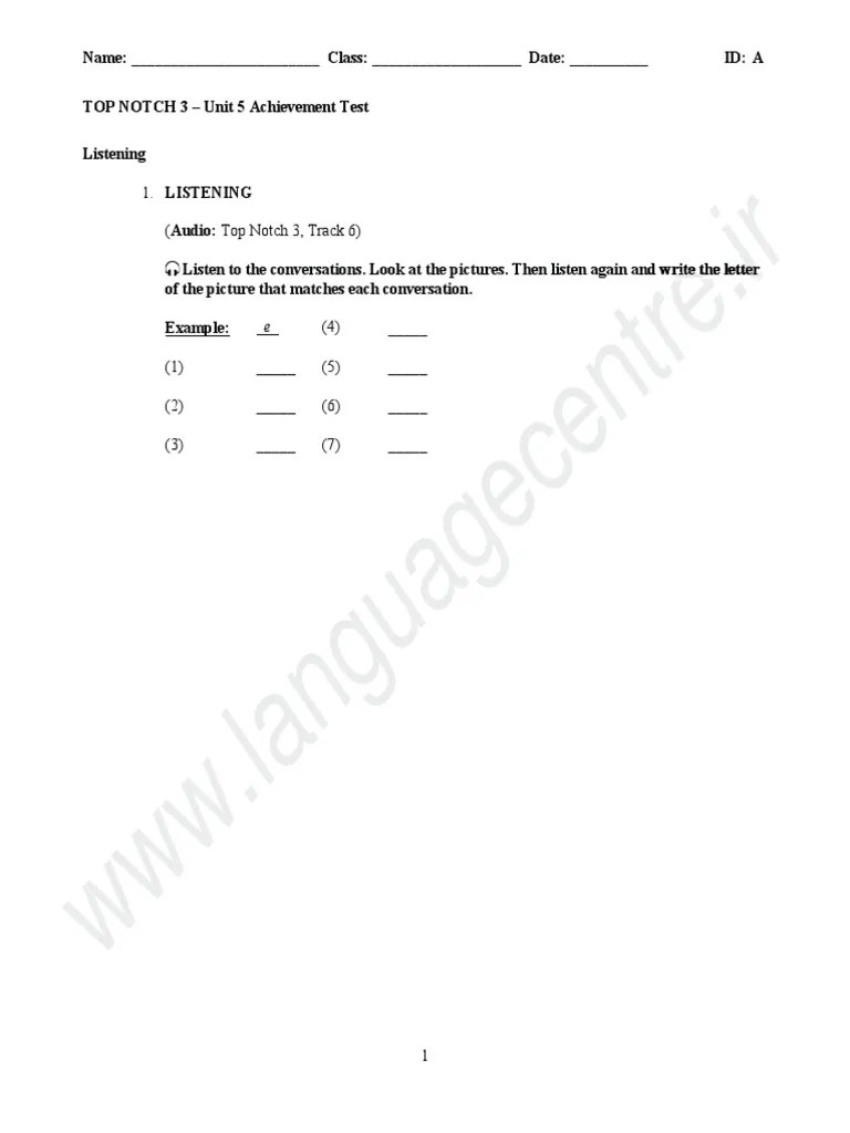 Top Notch 3a Unit 5 Test PDF