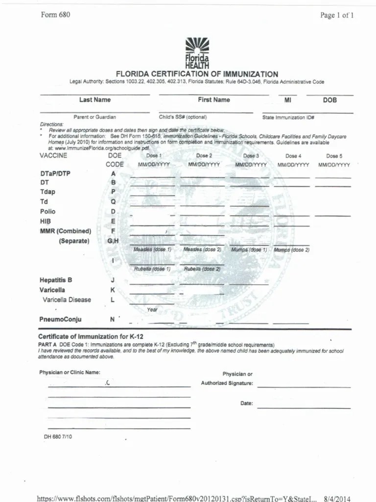 Florida Immunization Form PDF